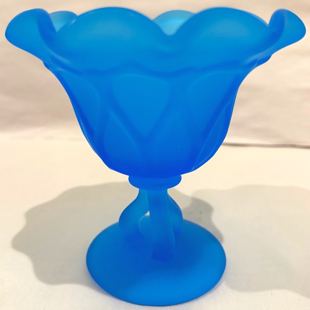 Westmoreland Blue‎ Satin Doric Pedestal Compote Ruffled Rim 1960s-1970s